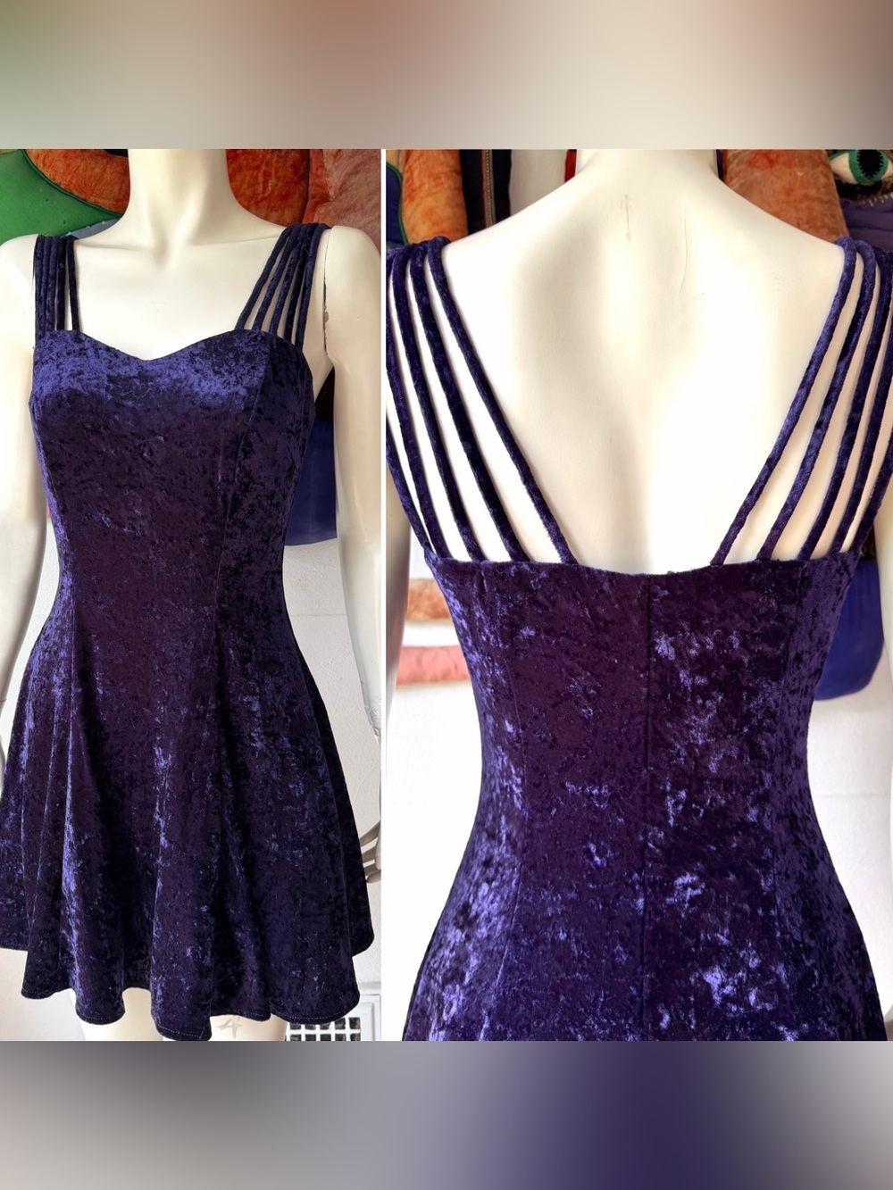Vintage 1990s Crushed Velvet Dress Deep Purple Mini Skater All That Jazz Grunge